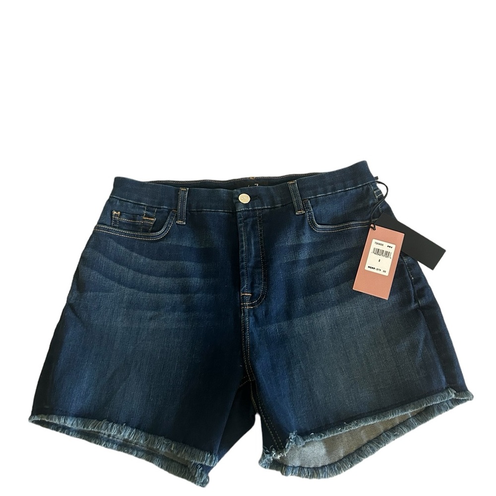 Jen 7 Sculpting Panel Jean Shorts Cotton Blend Raw Hem Dark Wash NWT Size 8